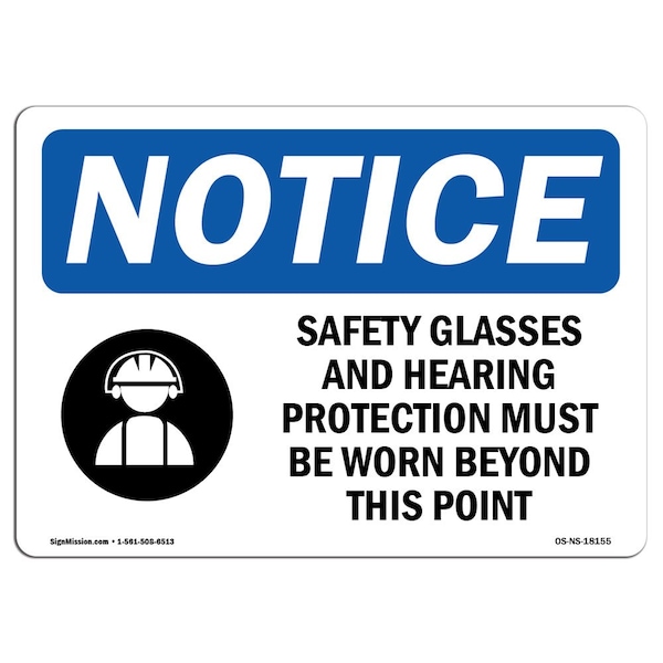 OSHA, Safety Glasses And Hearing Protection With Symbol, 18in X 12in Rigid Plastic, P-1218-L-18155